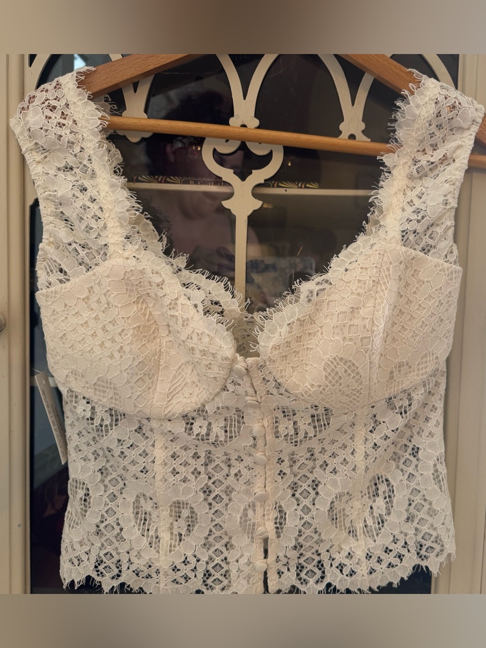 For Love and Lemons Ivory lace cropped top